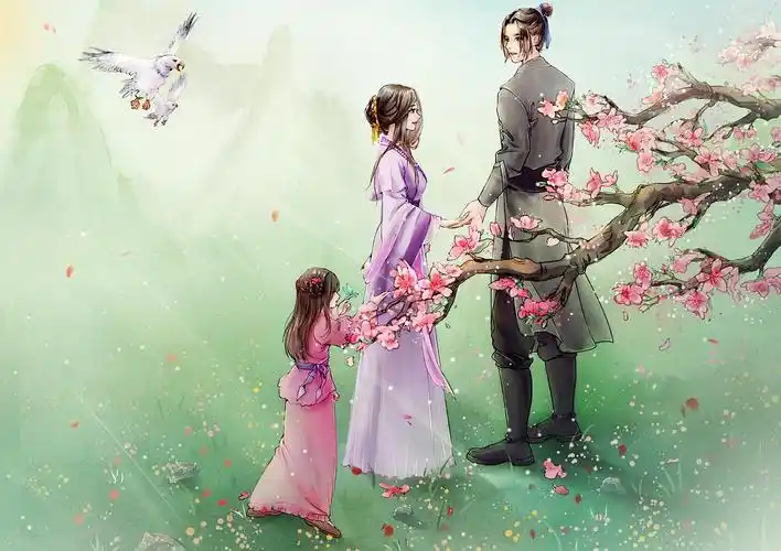 【手绘】靖蓉桃花岛一家三口壁纸