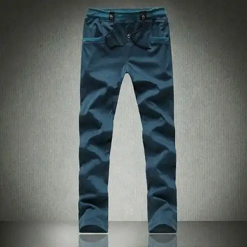 新款男士休闲长裤抽绳系腰男裤子纯色韩版修身运动裤加肥加大码男装