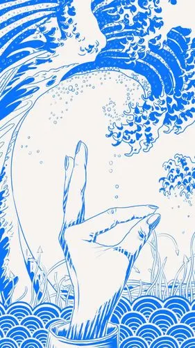 平铺 可爱 中国风 个性 古代 古典 古中国 浮世绘 海浪 海水 浪花