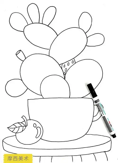 疫情线上公益课:7-12岁线描画仙人掌