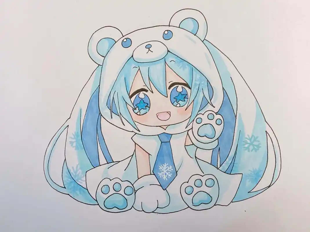 卡通人物q版女孩少女小熊 娃娃服马克笔 美术宝 动漫人物 可爱小女孩