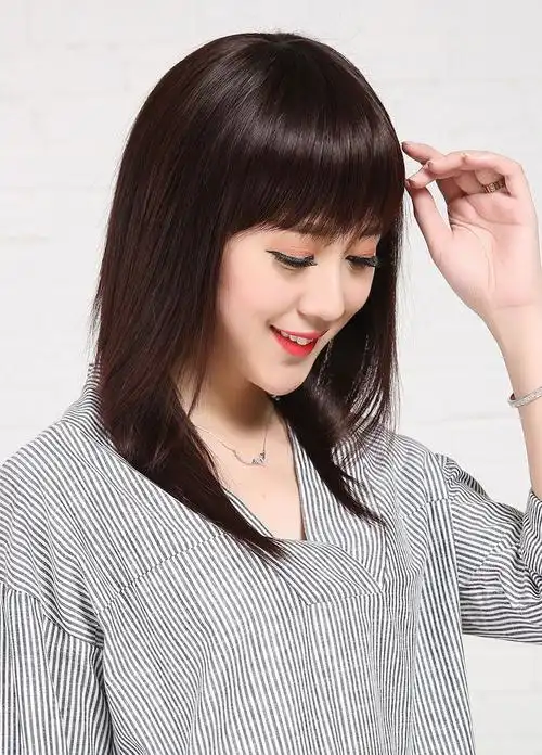 假发女长发时尚女士中长直发碎齐刘海真人发丝假发头套厂家批发