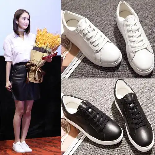 刘雯 杨幂明星同款鞋女运动休闲鞋平底跑步鞋真皮女皮鞋系带潮鞋子