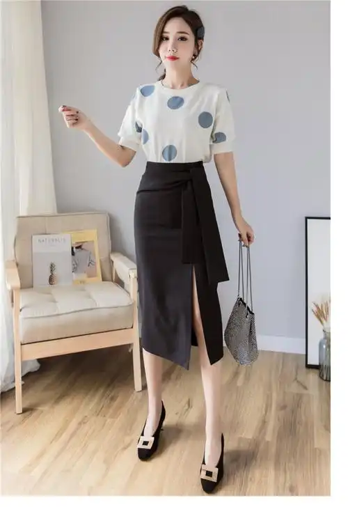 半身裙春夏2019新款高腰网红前开叉性感一步裙包臀裙中长款9396_券