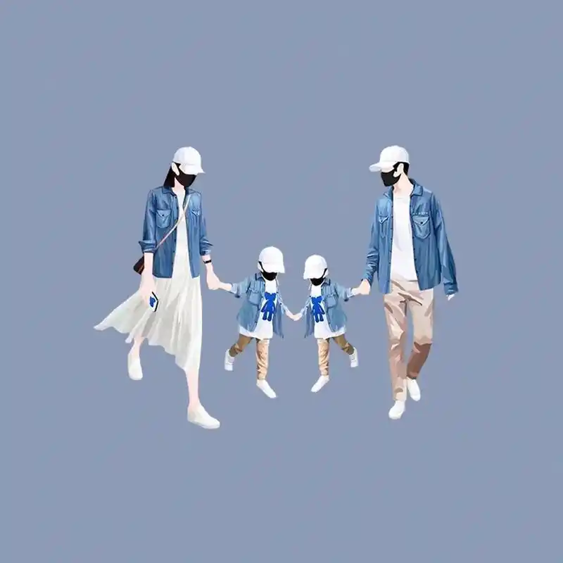 一家四口,爸爸 妈妈 2个儿子.