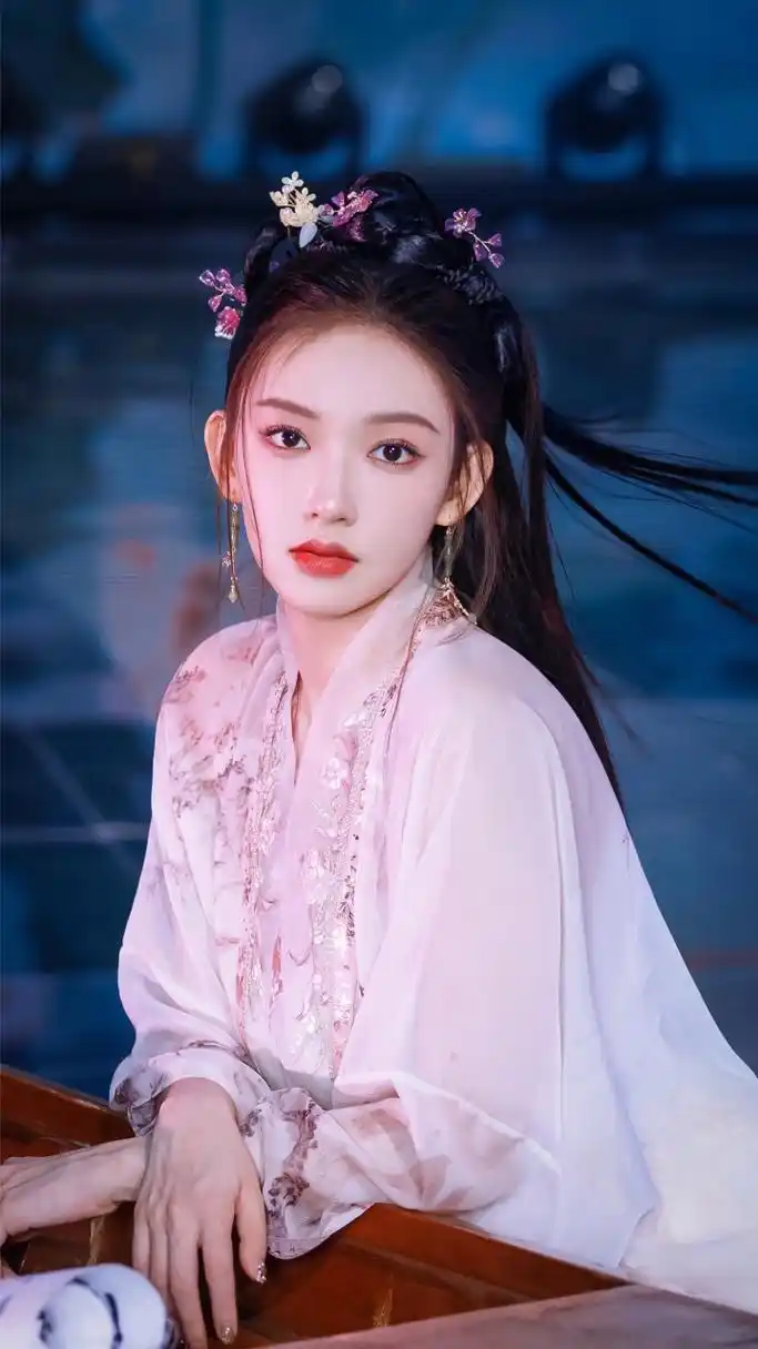 程潇穿粉色轻纱汉服裙,演绎舞台剧,造型甜美一颦一笑尽显温柔