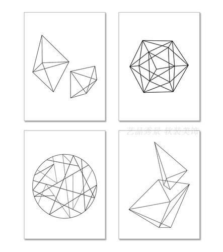 现代几何线条抽象图案装饰画画芯餐厅客厅壁画挂画无框画画心画布