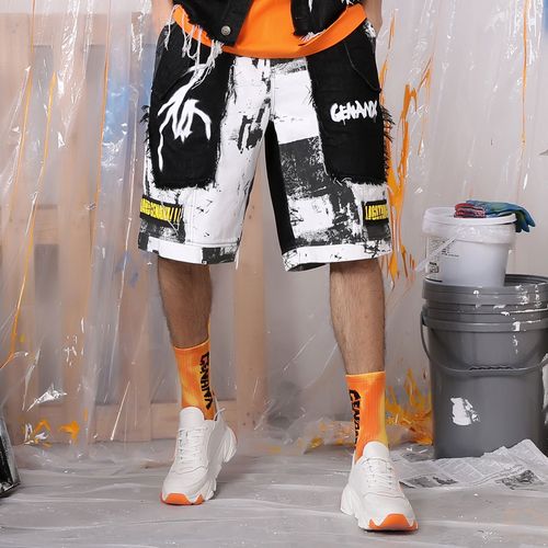 genanx闪电潮牌裤子男韩版潮流新款拼接印花夏季休闲裤