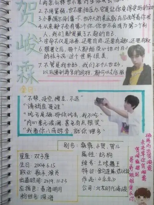 贺峻霖最新手账来了