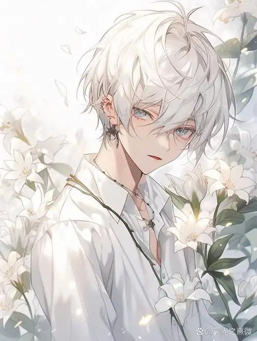 【白发男生动漫头像】花的温柔,抵御一切