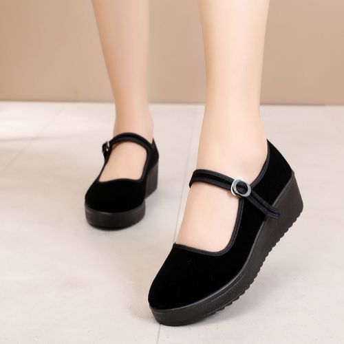 老北京布鞋女官方旗舰店时尚款上班黑色夏季软底厚底酒店妈妈鞋子