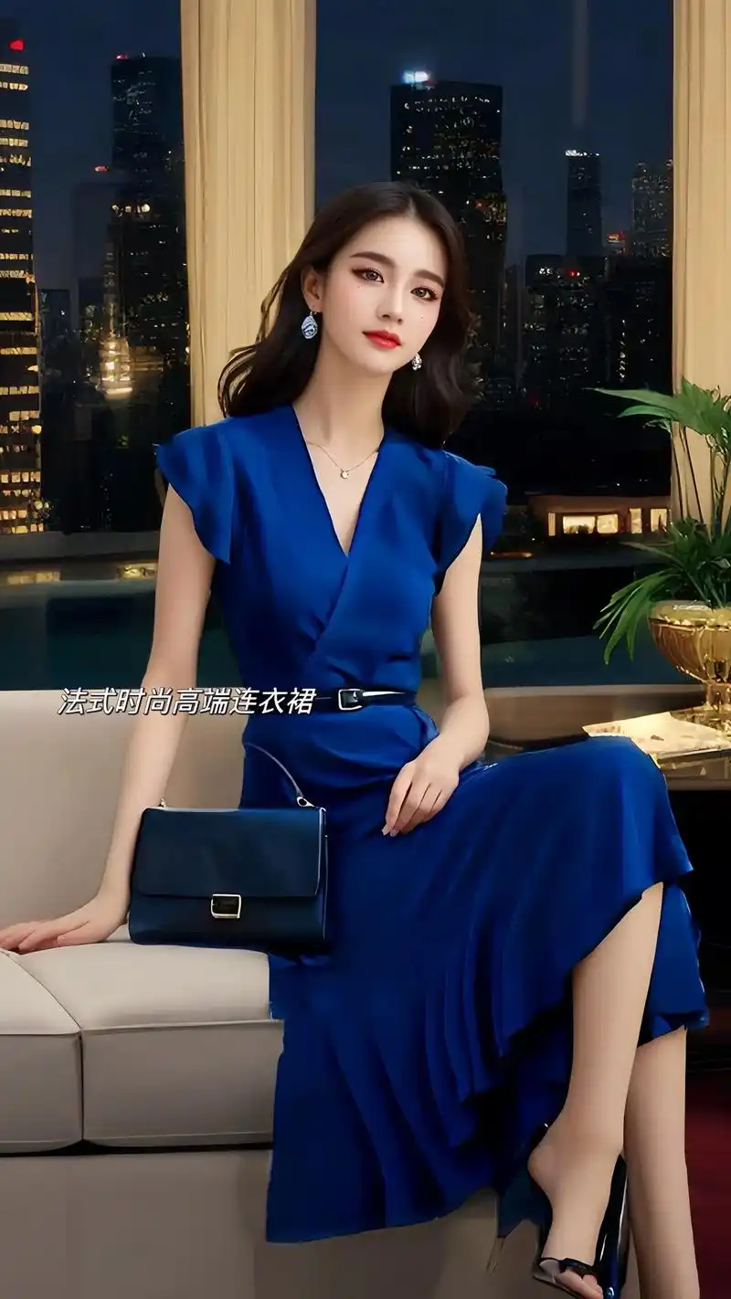 高端收腰连衣裙微胖女人高档连衣裙