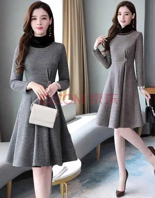 毛呢连衣裙女秋装2020年新款贵夫人中长款高端洋气长袖裙子秋冬季
