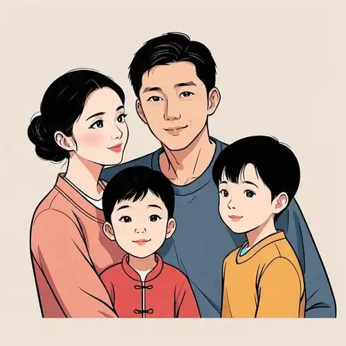 亲子头像|双胞胎男孩家庭插画头像设计