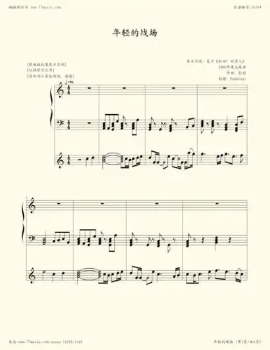 钢琴谱:东方卫视莱卡《加油!好男儿》2006年度主题曲 年轻的战场>