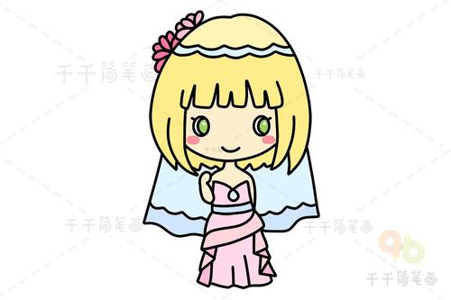 穿婚纱的俏皮的小女孩简笔画