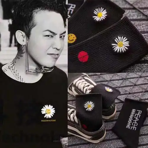 权志龙同款菊花雏菊潮款2020标志款儿童袜子潮纯棉长袜明星同款