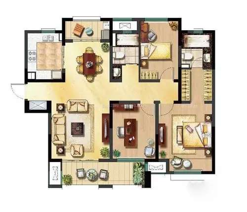 阳江日式风格130平米设计方案 三室两厅两卫户型图 _装信通网