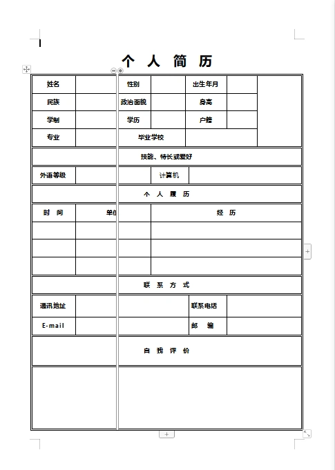 个人求职空白表格简历模板