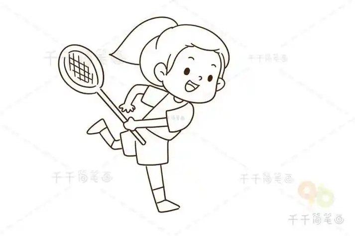 简笔画简单好看小女孩打网球简笔画打网球运动简笔画图片12张人物简笔