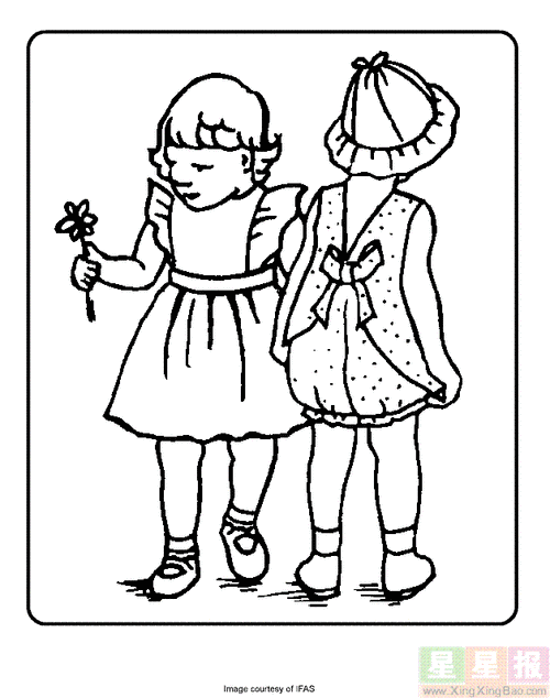 正背面的两个女孩简笔画