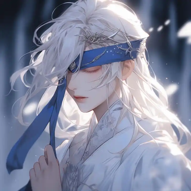 白发蒙眼动漫男头|古风头像|男生头像