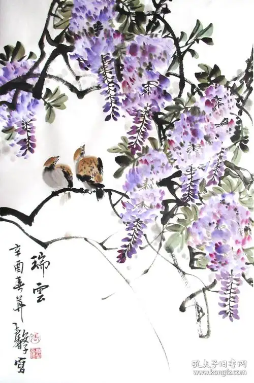 花鸟名家 张继馨 瑞云 花鸟二尺中堂 水墨写意国画装饰收藏