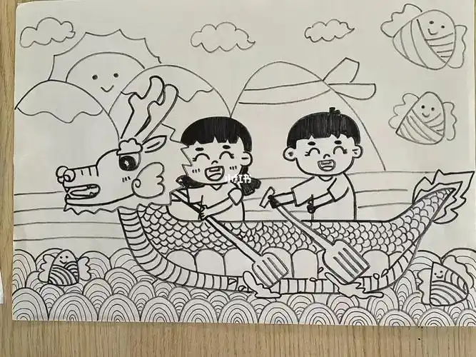 主题简笔画龙舟比赛端午节