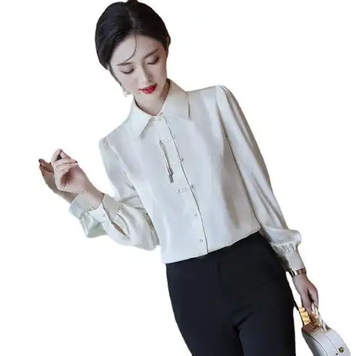 女先生女士衬衫粉色长袖衬衫女韩版时尚新款休闲气质方领雪纺衬衣上班