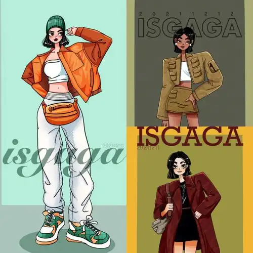 ootd时尚穿搭人物插画摸索一下画风