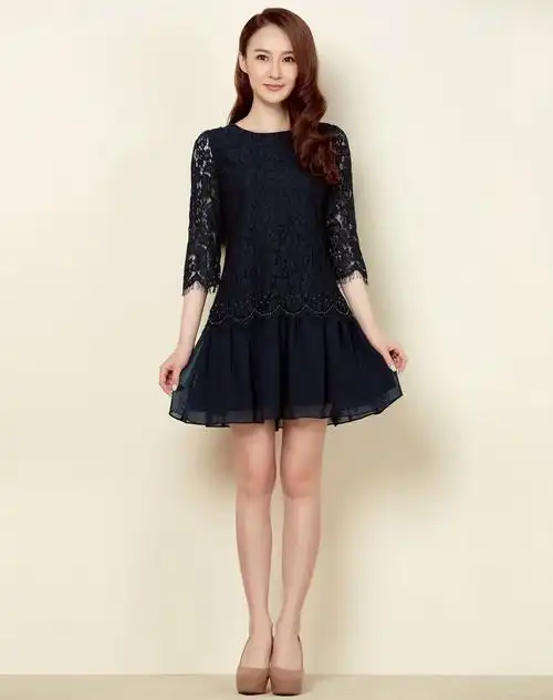 ozzo 时尚立体感蕾丝拼接薄纱连衣裙