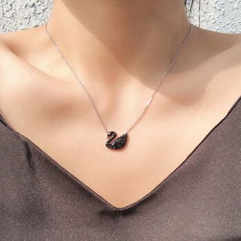 轻奢小众锁骨链设计感简约气质吊坠新款潮钻石项链黑天鹅项链银色大号