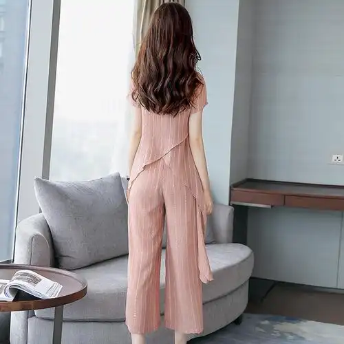 气质两件套装女士新品女装韩版雪纺阔腿裤小心机连体裤棉麻连衣裤