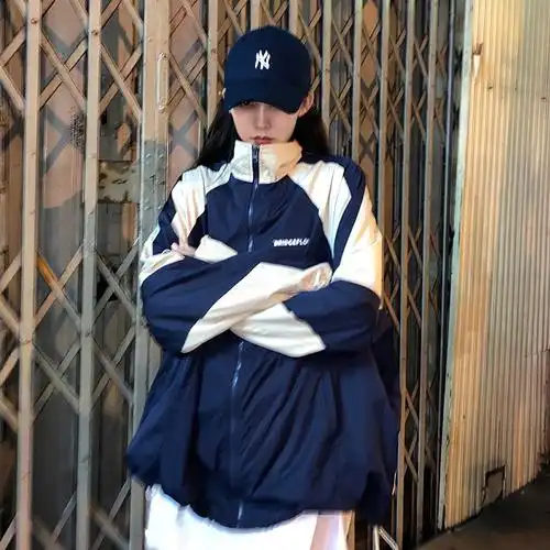 桥花校服`早春原宿外套女ins潮网红百搭运动风拼接拉链薄款高立领