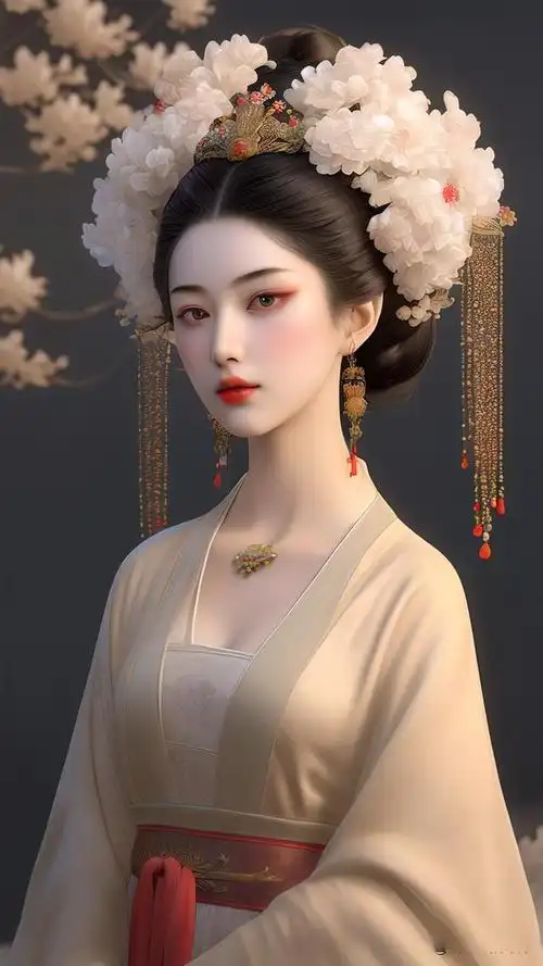 唐朝公主,少女,优雅,美丽,全身像,敦煌飞天风,发髻如云,天仙髻,轻纱