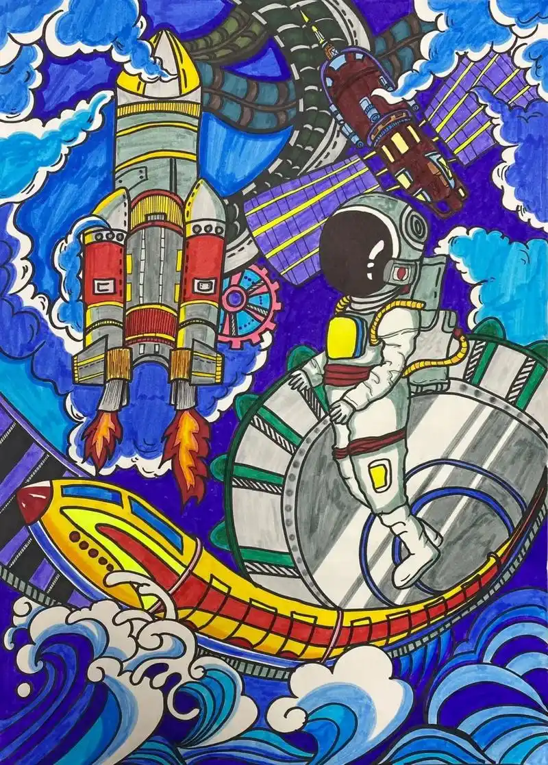 科技科幻画主题绘画海报|a3马克笔含线稿