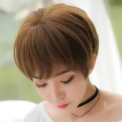 可爱头发棕色短发黑色男短假发个性发帅气假浅全女生棕色直发头套