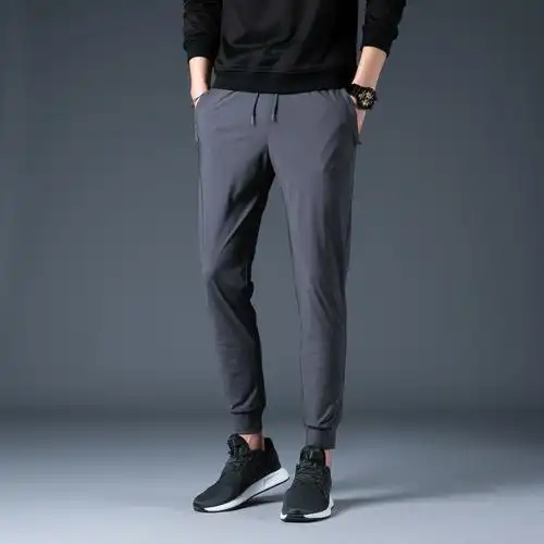 男士夏季冰丝裤宽松大码休闲运动裤男装弹力超薄束口