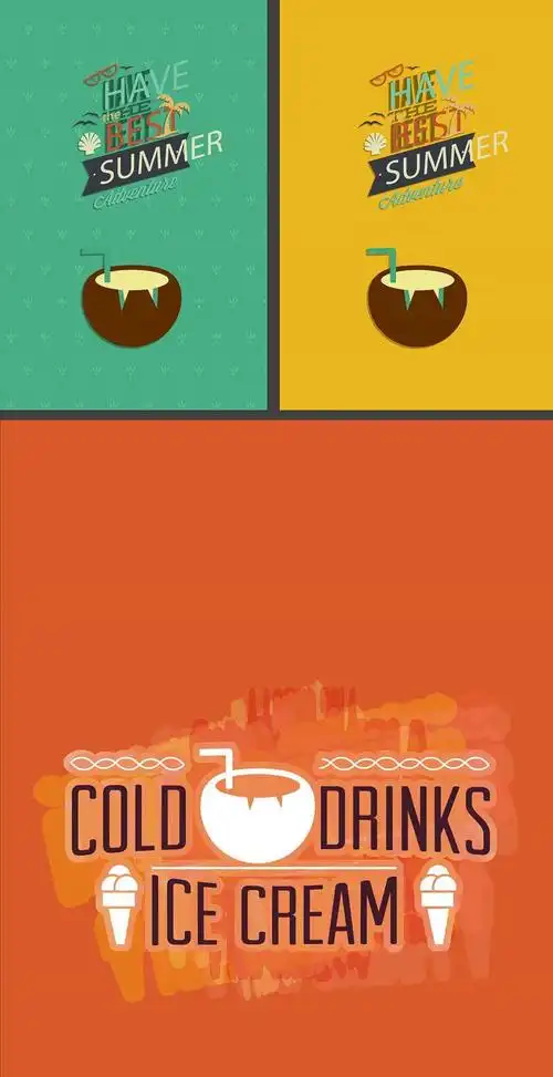 夏季饮品椰子汁扁平卡通素材平面广告素材免费下载(图片编号:7906348)