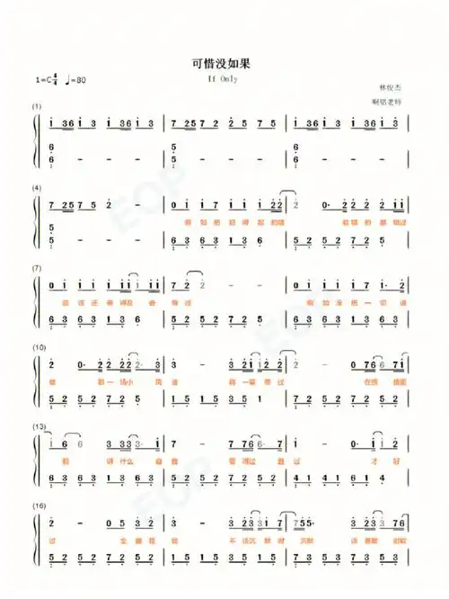 林俊杰可惜没有如果双手简谱五线谱带歌词