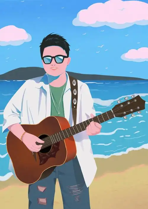 矢量风海边弹吉他|商业插画|插画|夏柑子 - 原创设计作品 - 站酷