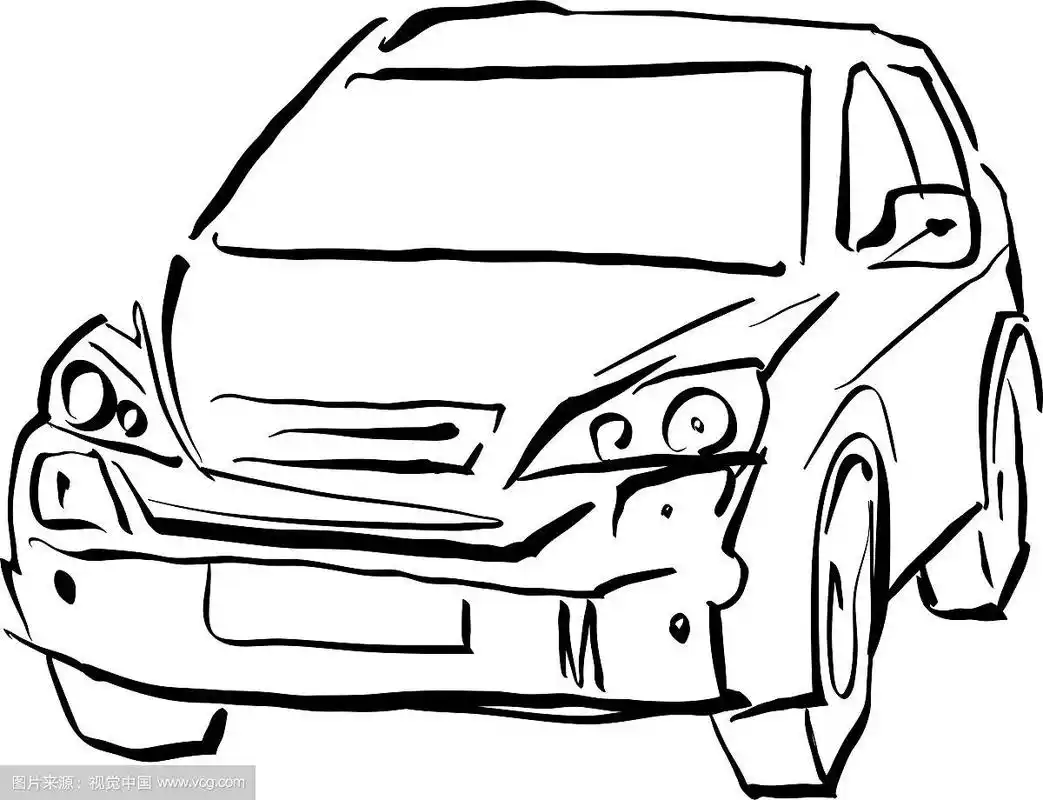 黑白手绘汽车上的白色背景