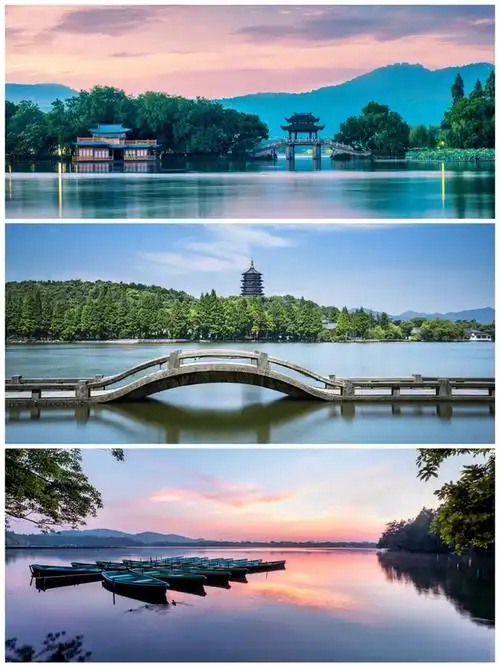 除了欣赏美景,你还可以在西湖周边散步,骑行或者划船,感受西湖的宁静