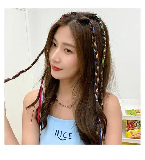 儿童编发彩绳嘻哈脏脏辫发绳夏季长丝带辫子头绳编头发的彩带头饰