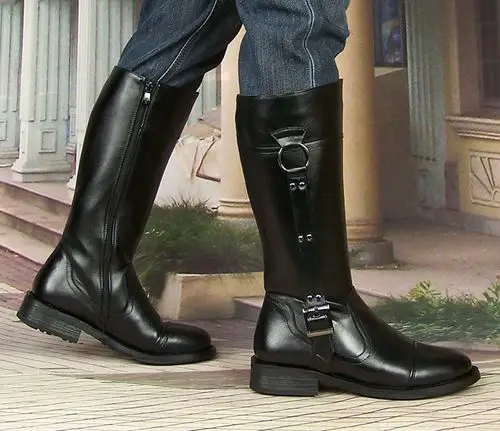 马靴 男靴子高筒真皮 牛皮阅兵靴 仪仗队靴 男长军靴 骑士皮靴