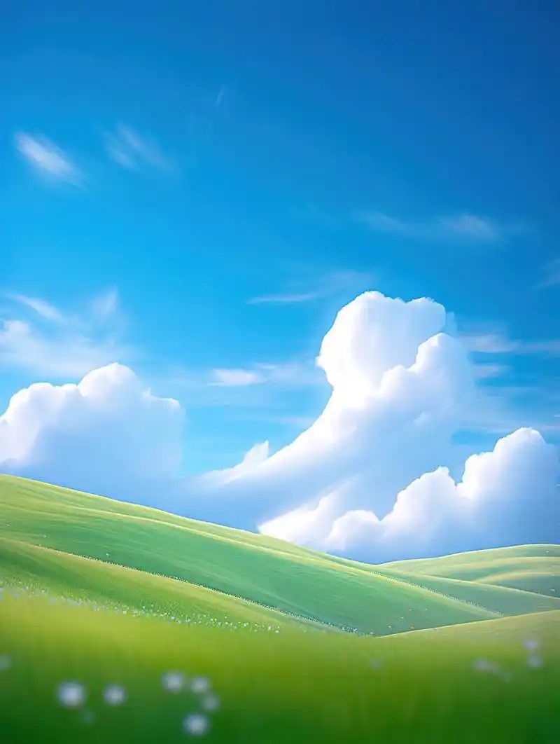 治愈插画/蓝天白云草地 蓝天白云 绿草如茵
