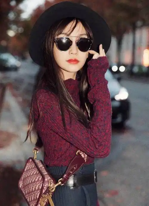 原创angelababy好有气质红黑搭配高贵又美丽看着真招人喜欢