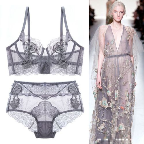 性感胸罩情趣超薄_黛安芬超薄透明情趣内衣女薄款大胸显小文胸套装