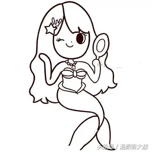 简笔画教你如何画个漂亮的美人鱼:一步一步教你画美人鱼(14)