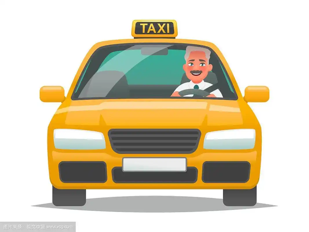 出租车司机驾驶黄色汽车在一个孤立的背景.矢量插图卡通风格